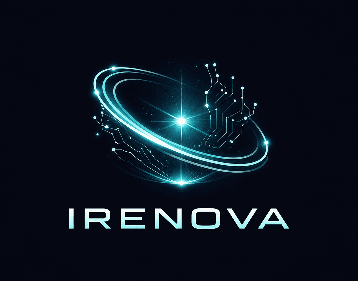 Irenova — orbital ring and circuitry mark above the Irenova wordmark